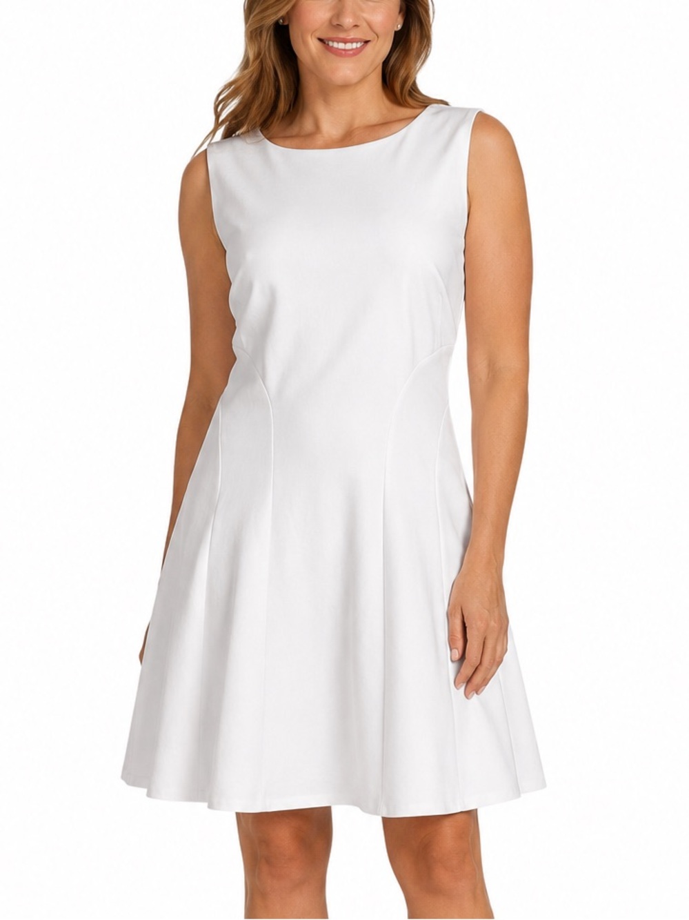 Diane von Furstenberg White Fit Flare Dress 8 Ponte Sleeveless Knee Stretch